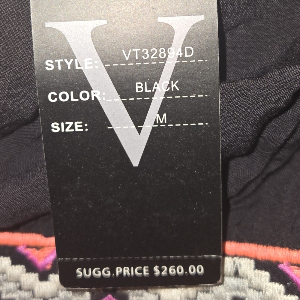 Vertigo Pink and Black Off-Shoulder Asymmetrical Embroidere Sundress  B3 - Picture 9 of 10